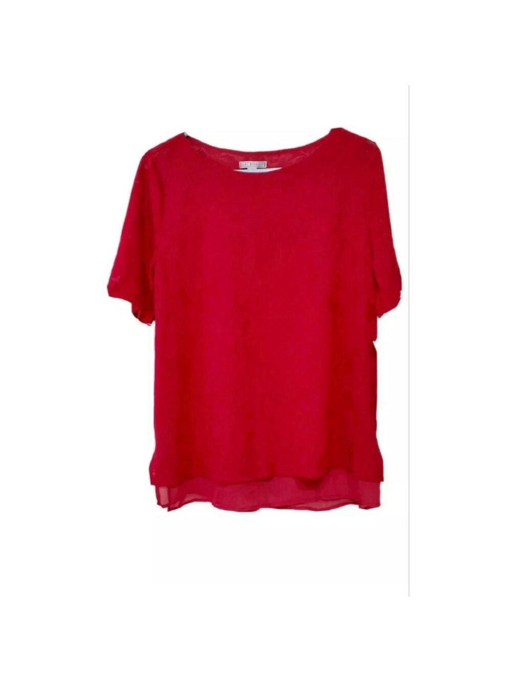 Dana Buchman Red Sheer Short Sleeve Blouse Small